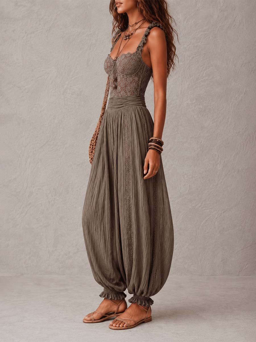 Wanda · Complete with Grey Lace Bandeau and Pleated Harem Trousers