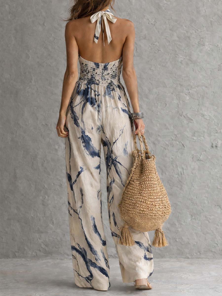 Lila Ink Wash Print Wide-Leg Jumpsuit