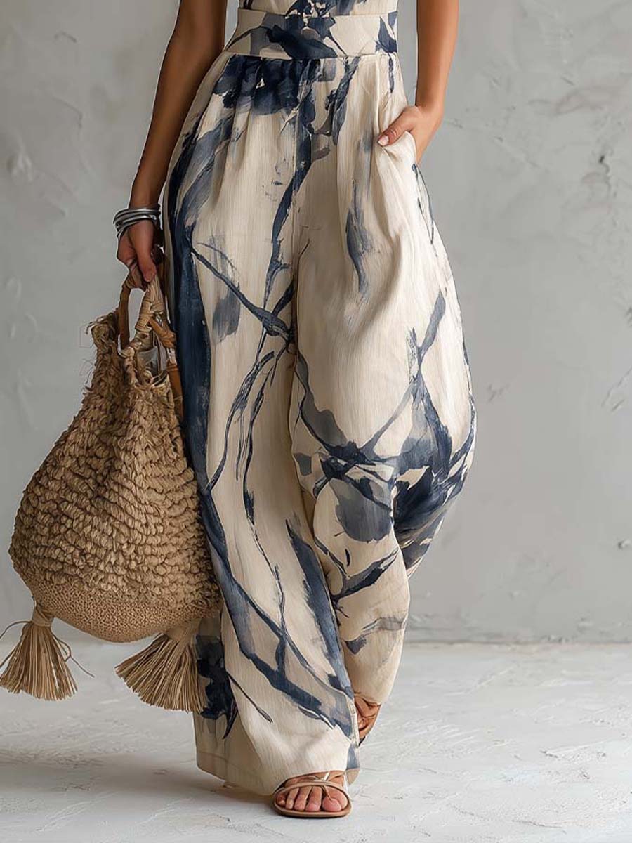 Lila Ink Wash Print Wide-Leg Jumpsuit