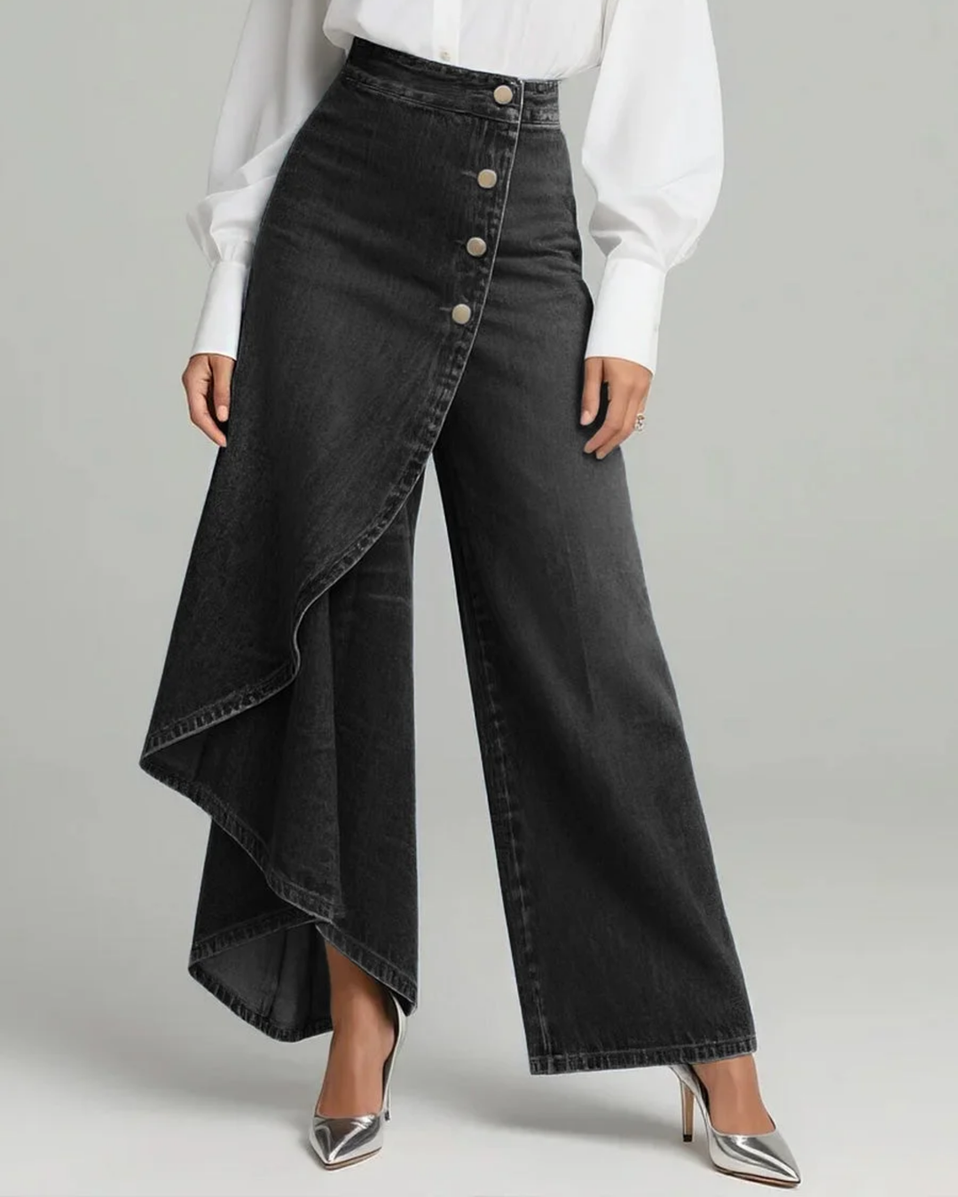 Audrey | Cross-front denim trousers