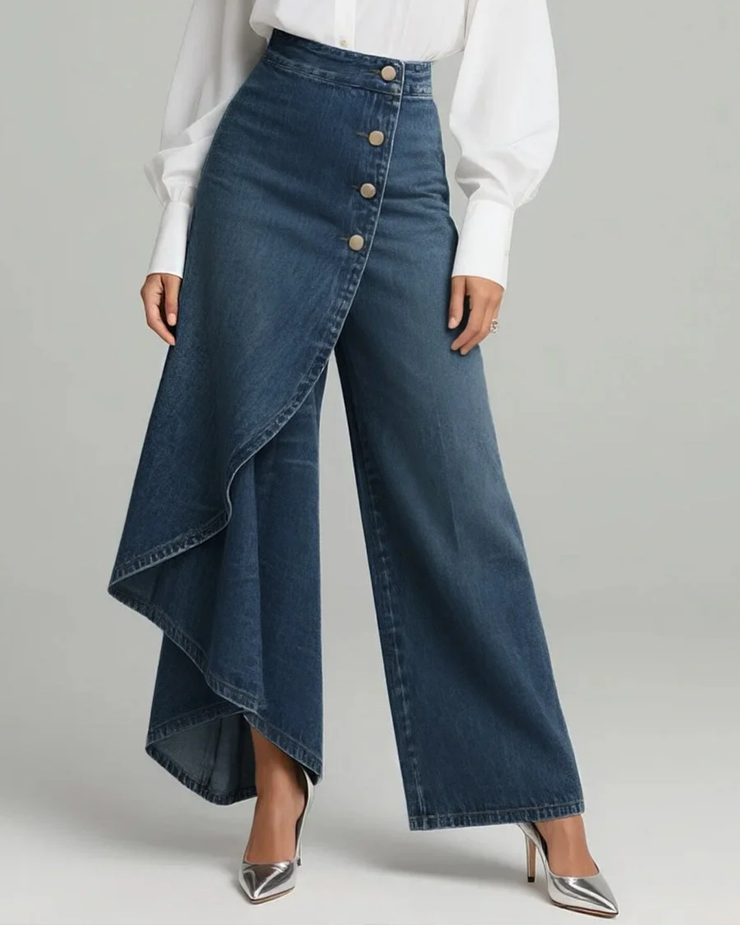 Audrey | Cross-front denim trousers