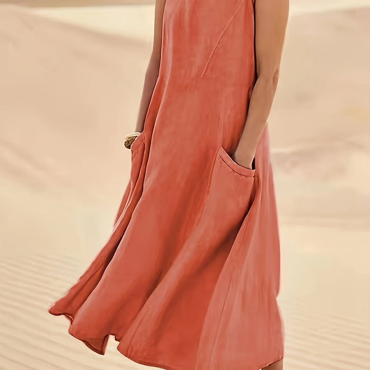 Maisie | Women's 100% Cotton Sleeveless Midi Dress with Pockets