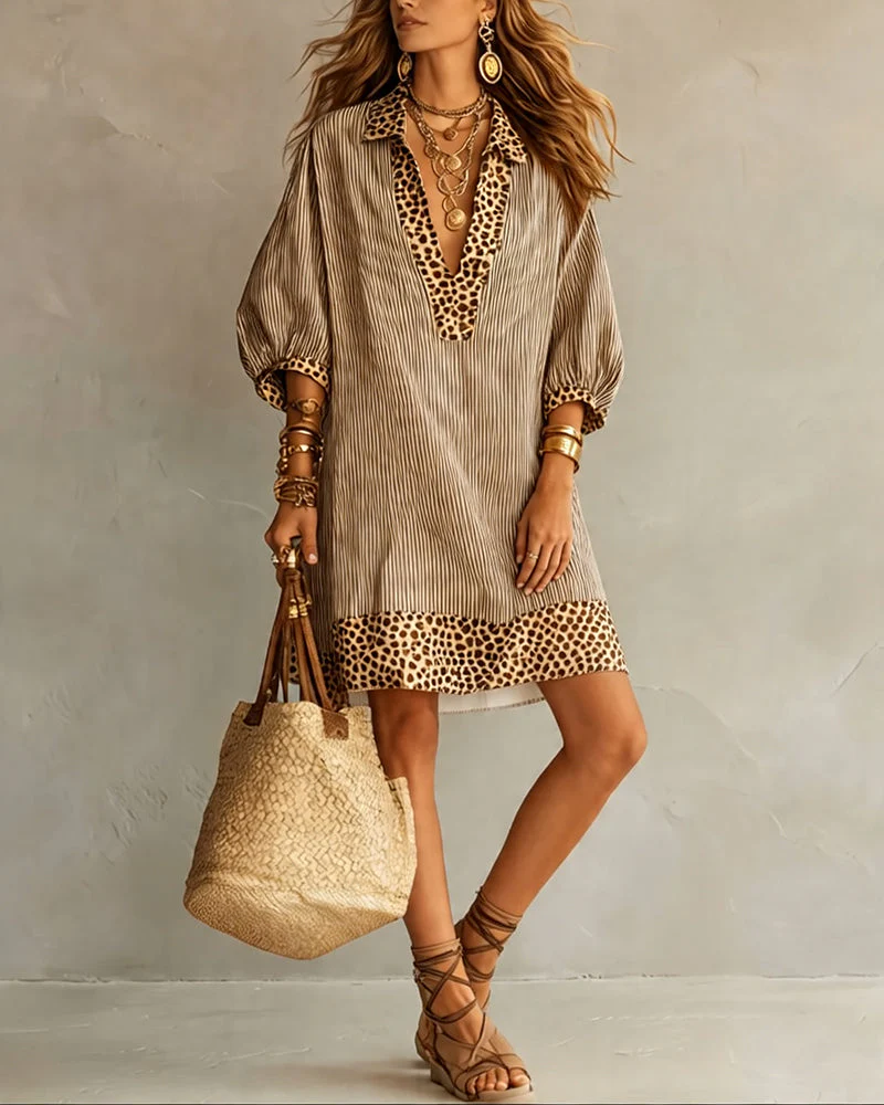 Zelie™ | Leopard Print Striped Dress