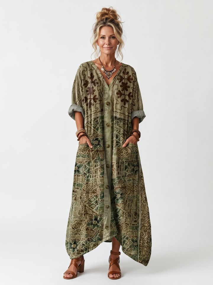 Aleta | Oversized Button-Front Pocket Midi Dress