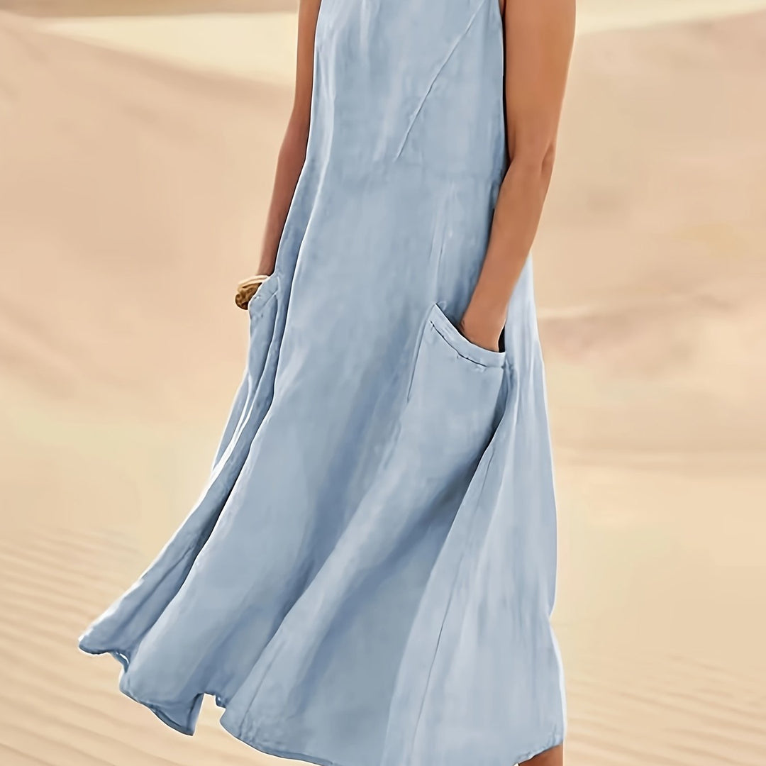 Maisie | Women's 100% Cotton Sleeveless Midi Dress with Pockets