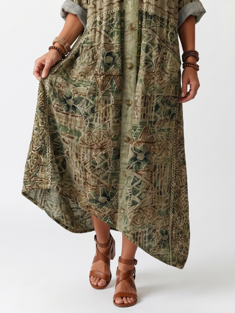 Aleta | Oversized Button-Front Pocket Midi Dress