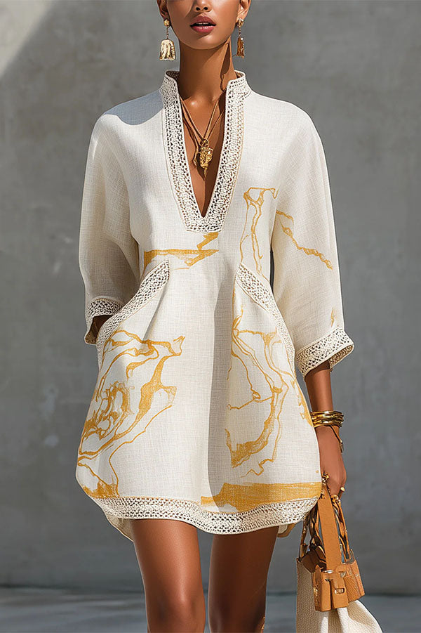 Pirella | Gold Marble-Effect Tunic Dress