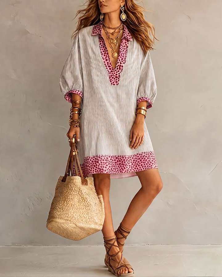Zelie™ | Leopard Print Striped Dress