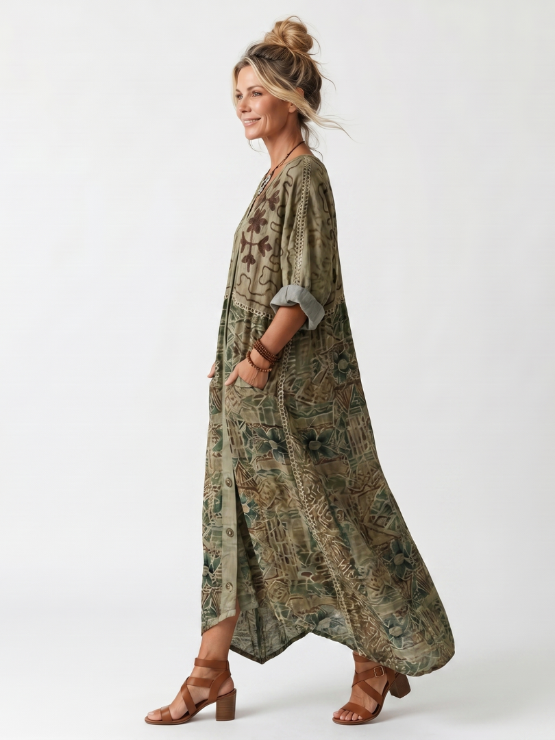 Aleta | Oversized Button-Front Pocket Midi Dress