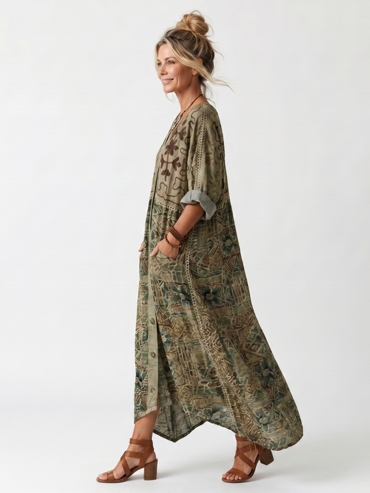 Aleta | Oversized Button-Front Pocket Midi Dress