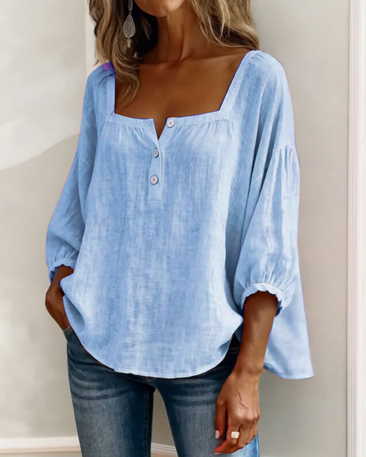 Square Neck Balloon Sleeve Shirt