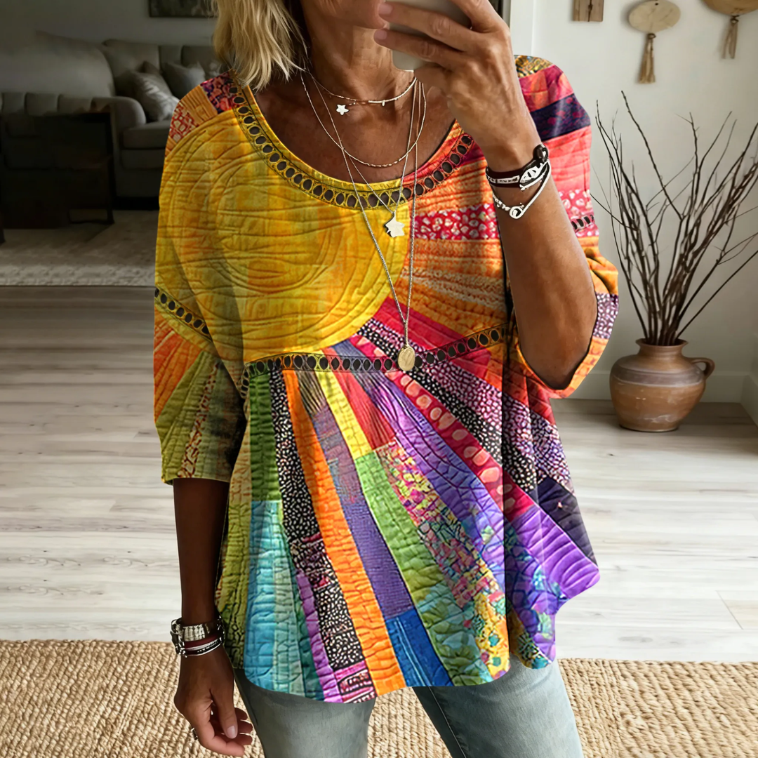 Maëlys™ | Multicoloured vintage V-neck T-shirt