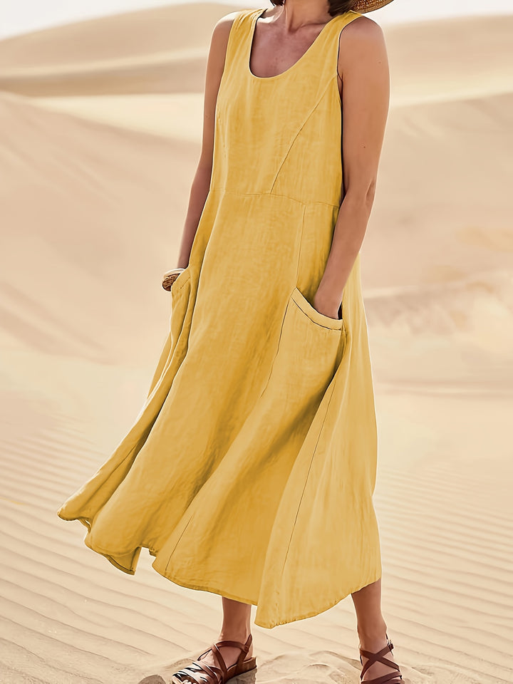Maisie | Women's 100% Cotton Sleeveless Midi Dress with Pockets