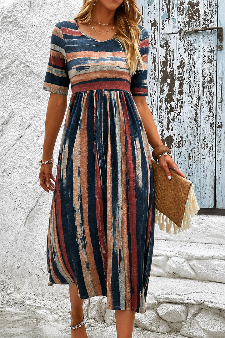 Noèle – Midi-length Striped Dress that Conceals the Tummy
