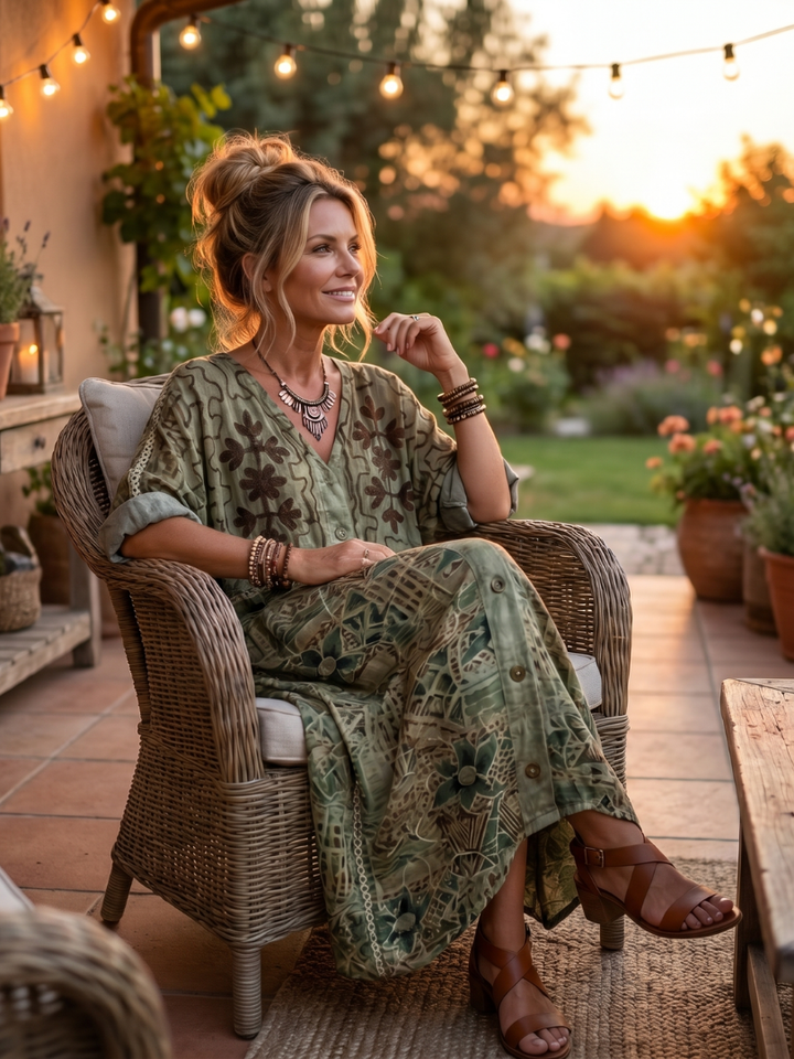 Aleta | Oversized Button-Front Pocket Midi Dress