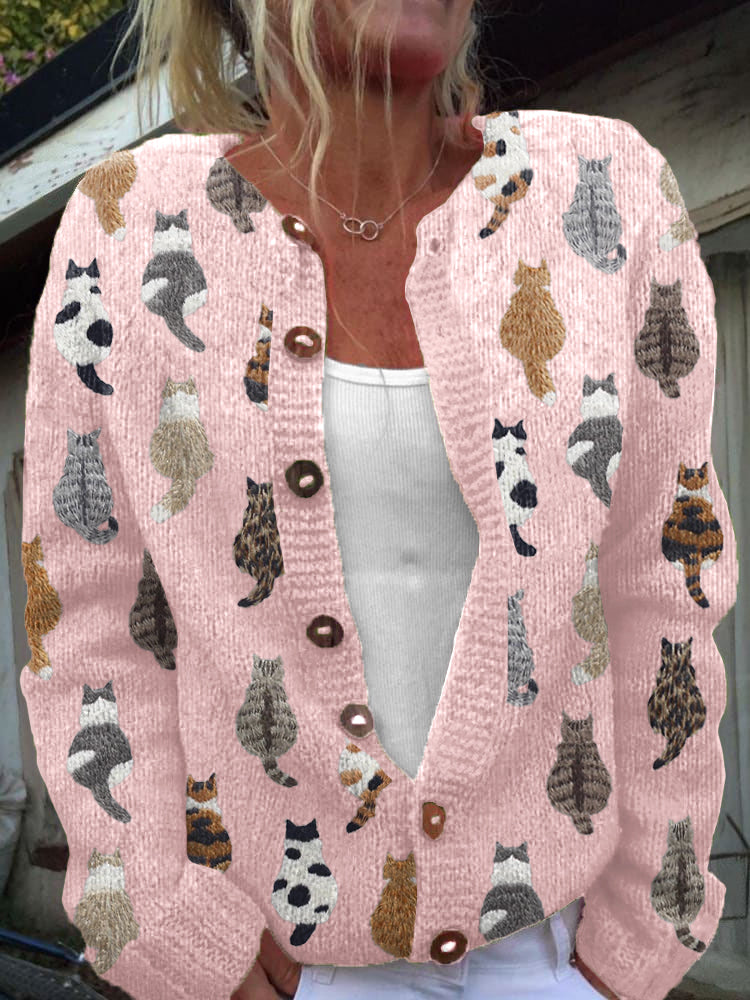 Charlotte™ | Cat Print Button Cardigan