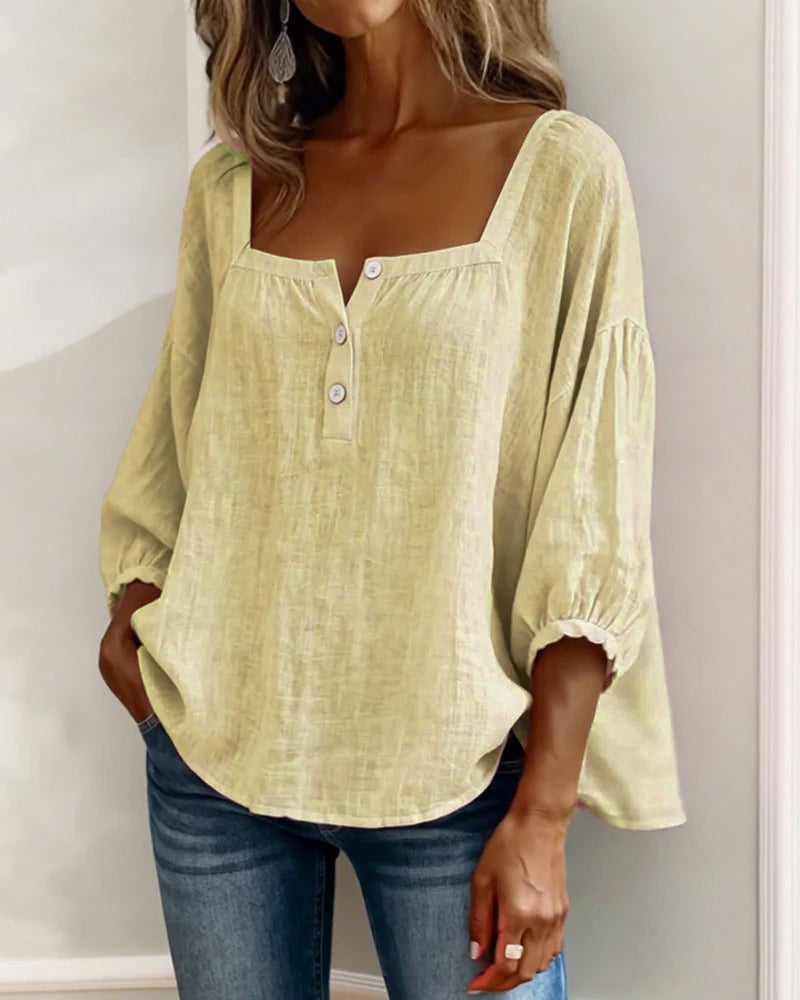 Square Neck Balloon Sleeve Shirt