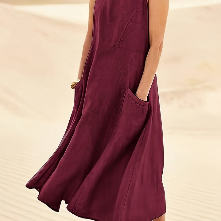Maisie | Women's 100% Cotton Sleeveless Midi Dress with Pockets