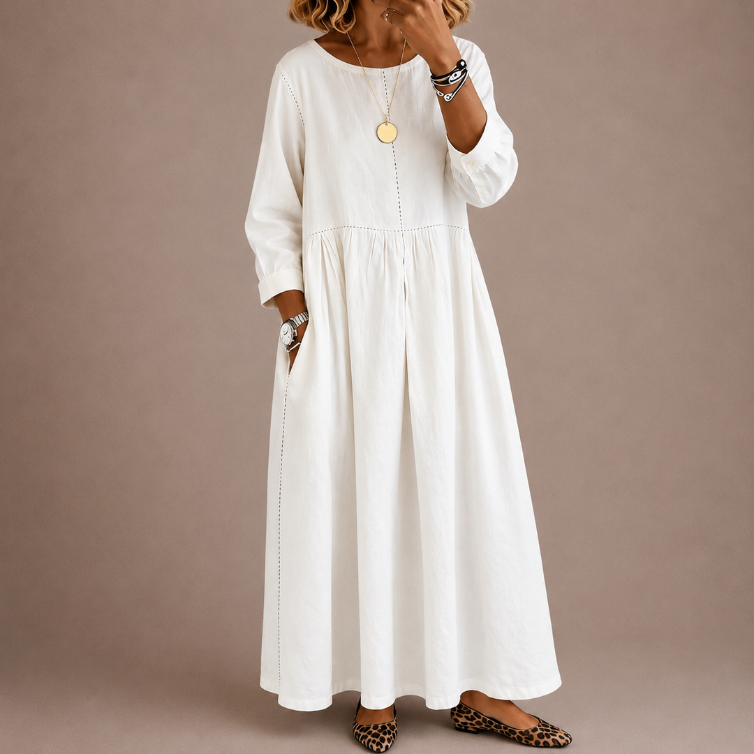 Melissa | Round Neck Long Sleeve Denim Dress