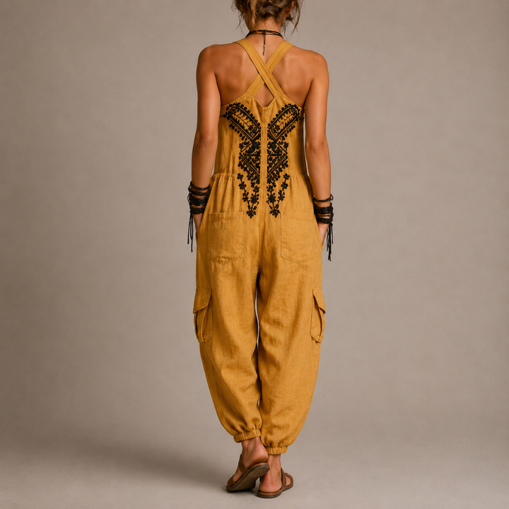 Astrid™ | Embroidered Boho Jumpsuit – Mustard