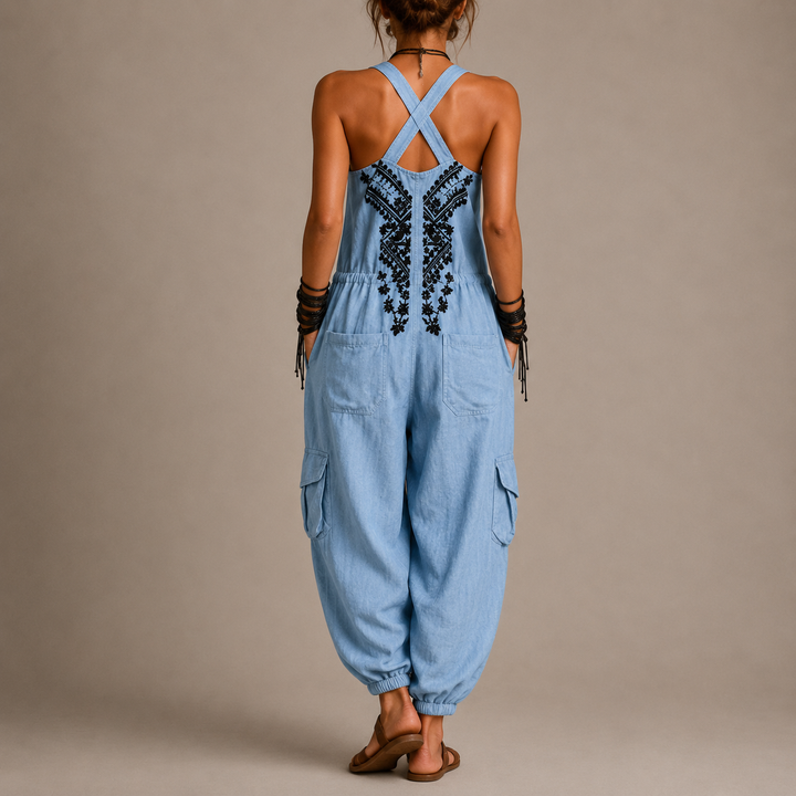 Astrid™ | Embroidered Boho Jumpsuit – Light Blue