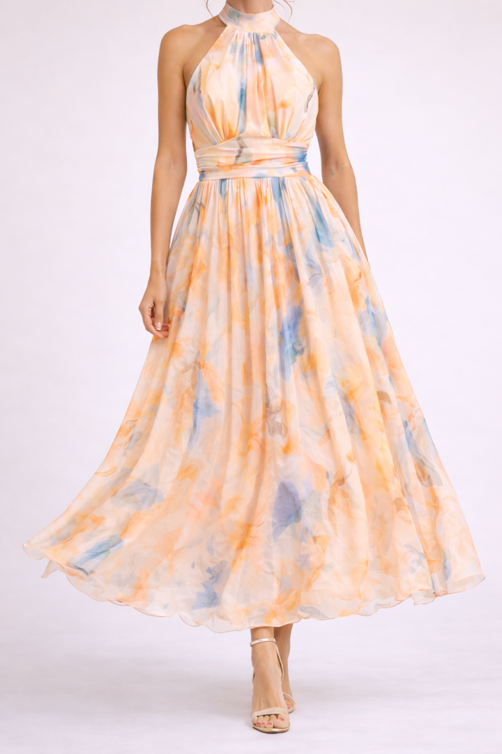 CAMILLE - Watercolour Halter Dress