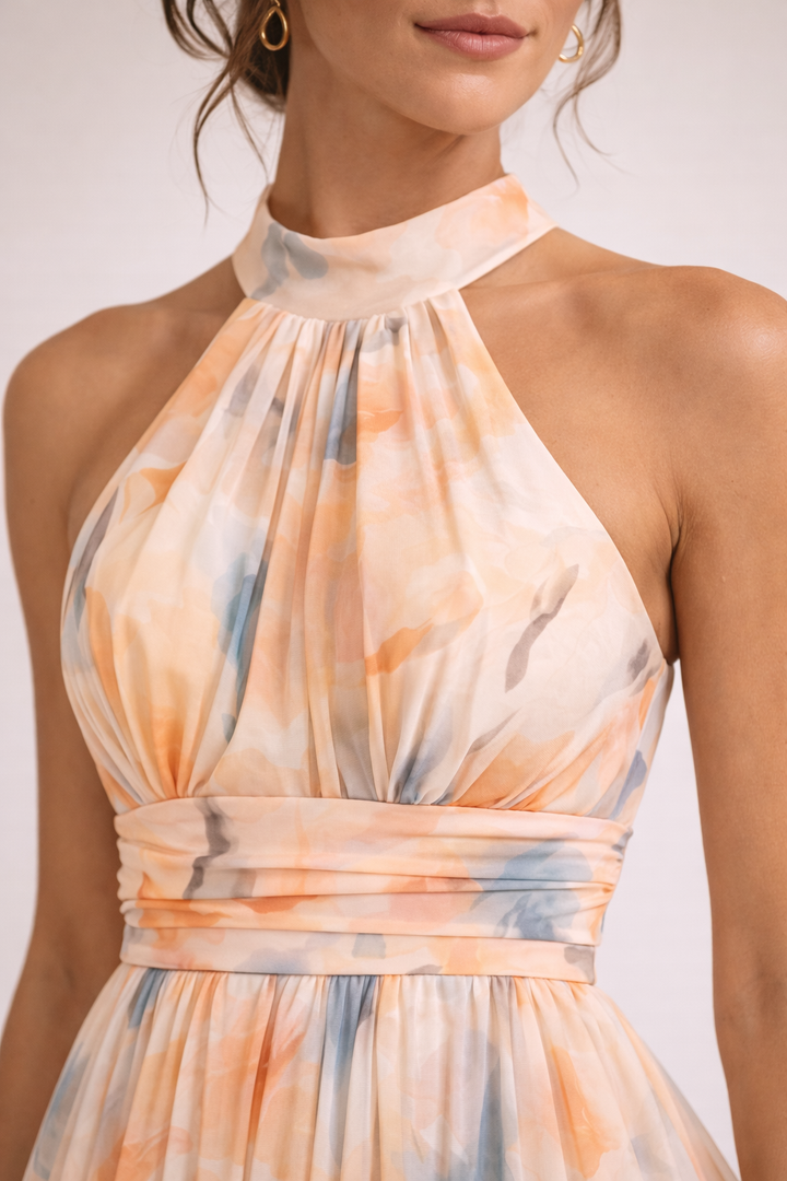 CAMILLE - Watercolour Halter Dress
