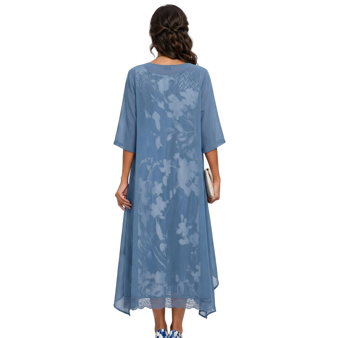 Floral Print Midi Dress and Chiffon Cardigan Two Piece Set