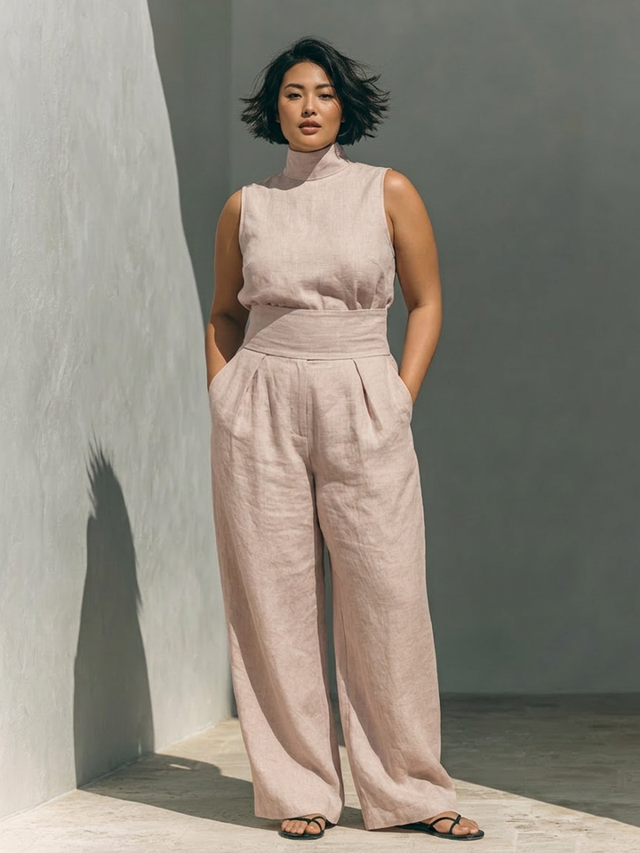 Set consisting of a sleeveless blouse and wide-leg Pants