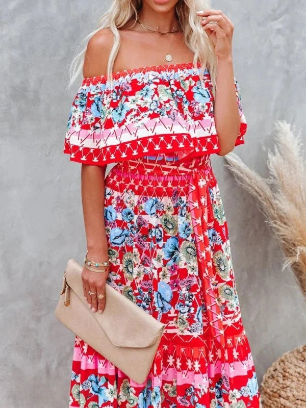 MEXI | Women's Off Shoulder Mexican Style Summer Dress | Maxi