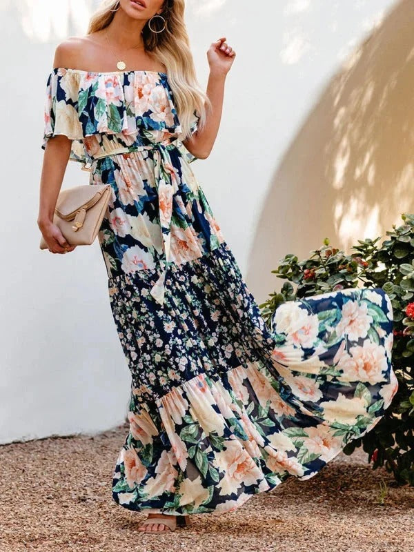 MEXI | Women's Off Shoulder Mexican Style Summer Dress | Maxi