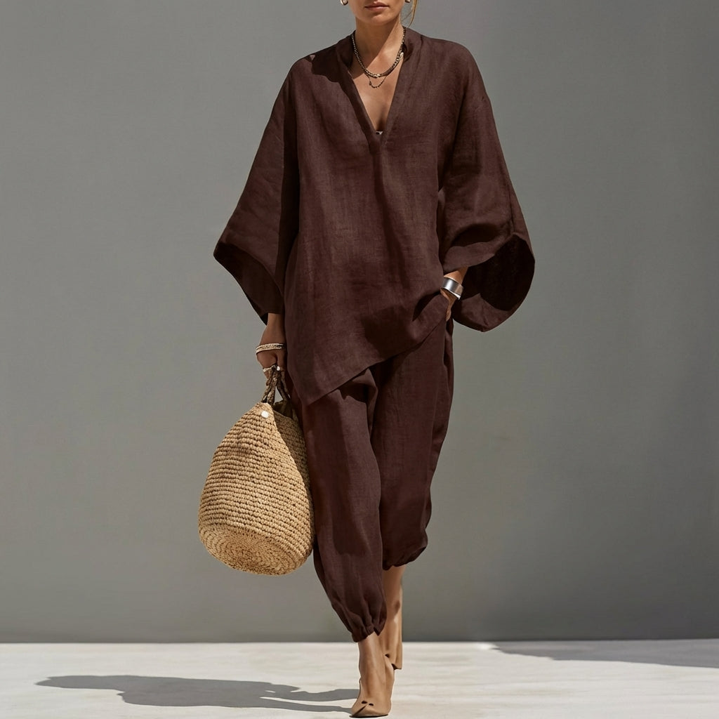 Marina | Women’s Casual Two-Piece Set with V-neck
