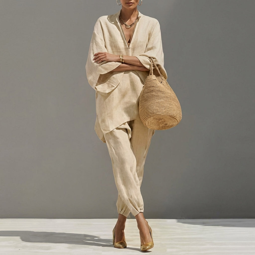 Marina | Women’s Casual Two-Piece Set with V-neck