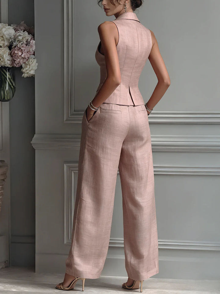 Women's two-piece set with a V-neck and buttons