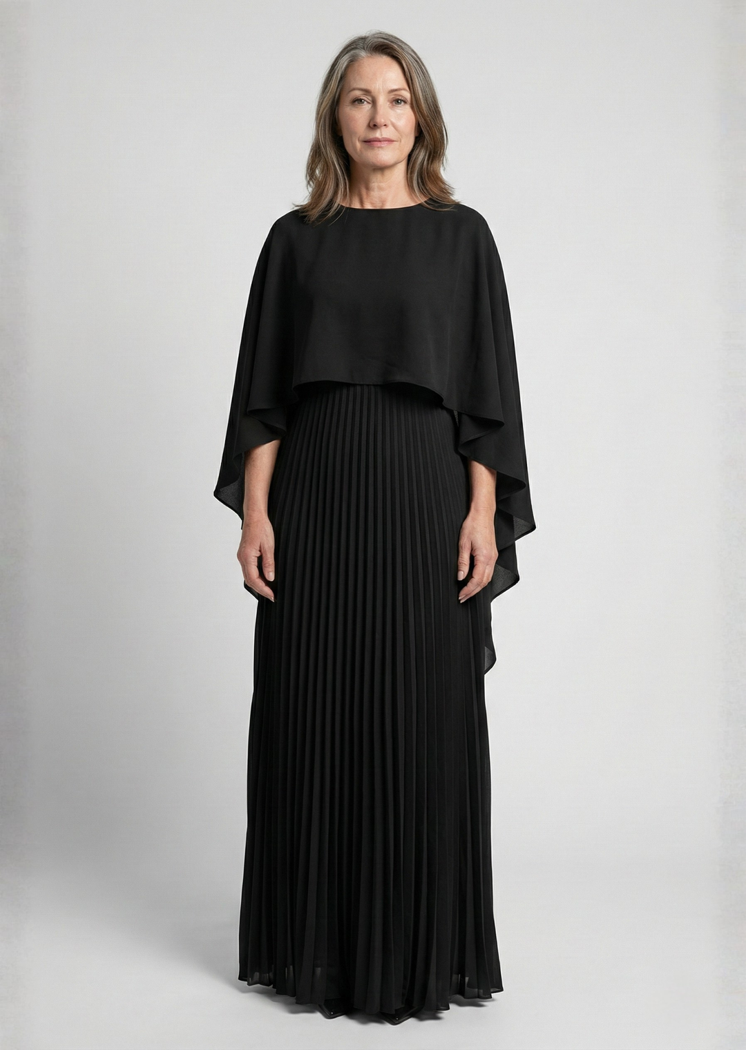 AMELIA | Pleated Cape Overlay Maxi Dress