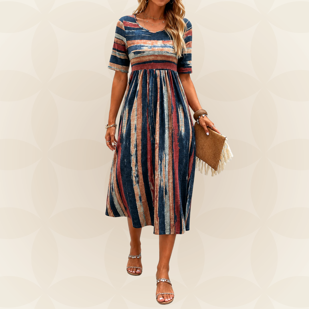 Noèle – Midi-length Striped Dress that Conceals the Tummy