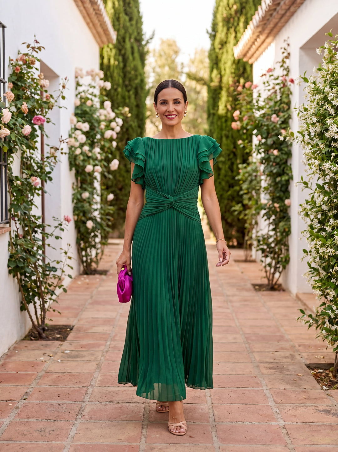 Rosa™ | Pleated Flutter Sleeve Midi Dress