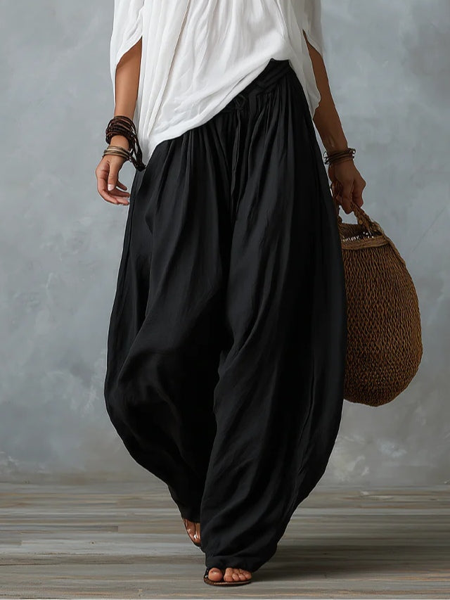 Elijah | Off-the-shoulder white top and loose-fitting lantern trousers set