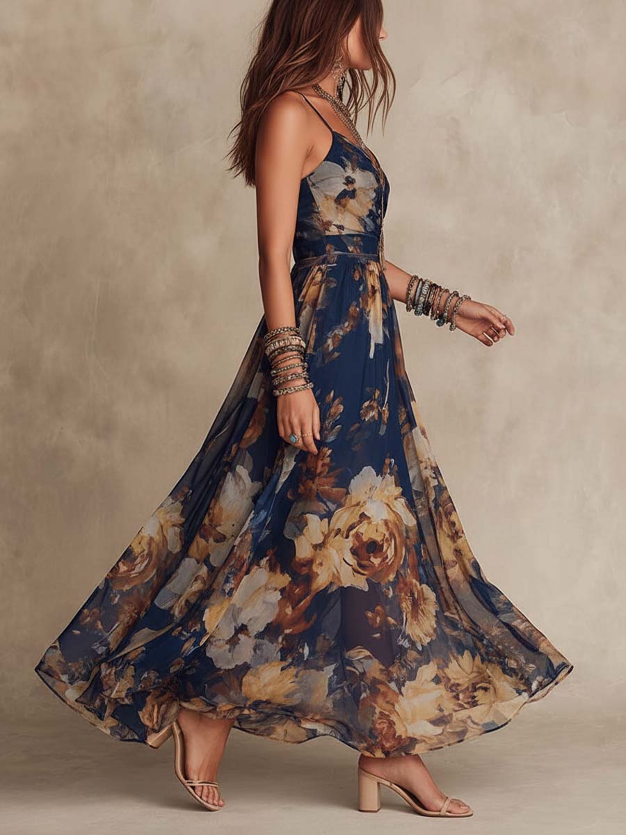 Dulce | long floral dress with straps