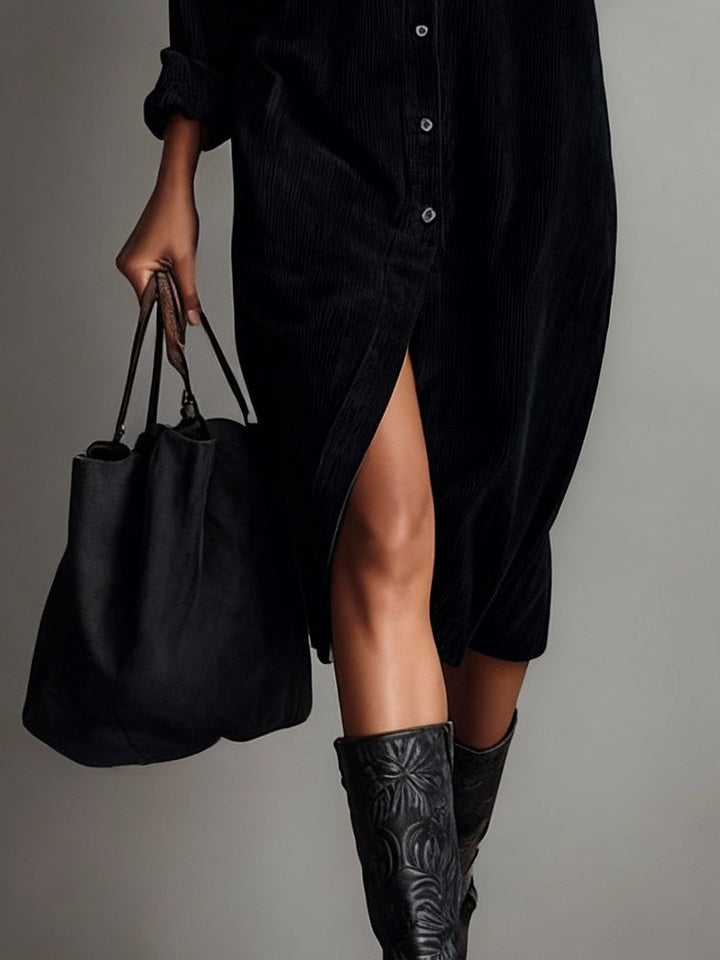 MAE | Corduroy Midi Dress with Double Chest Pockets