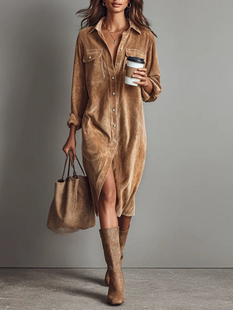 MAE | Corduroy Midi Dress with Double Chest Pockets