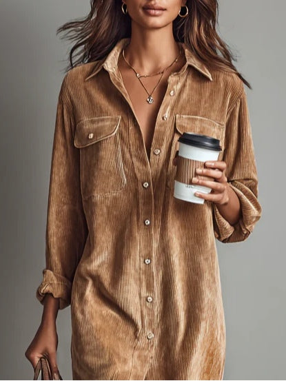 MAE | Corduroy Midi Dress with Double Chest Pockets