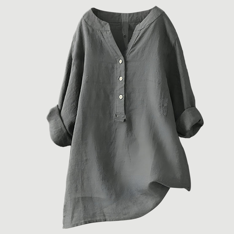 RAVENNA – Women's Oversized Blouse with a V-neck and Buttons
