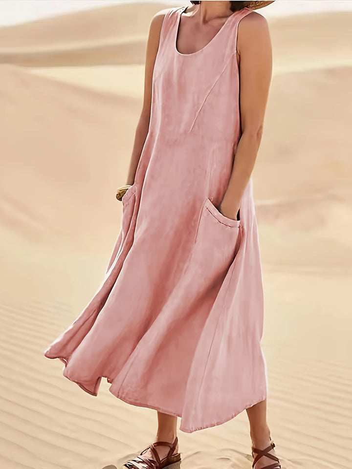 Maisie | Women's 100% Cotton Sleeveless Midi Dress with Pockets