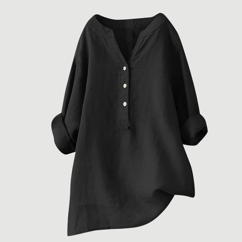 RAVENNA – Women's Oversized Blouse with a V-neck and Buttons