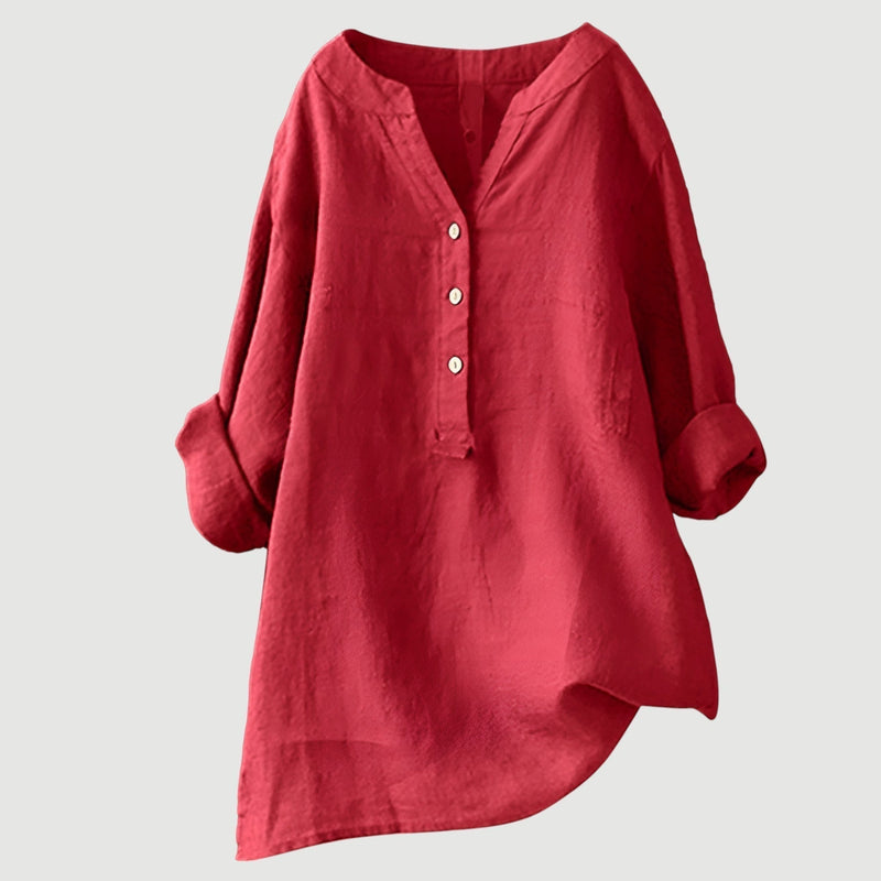 RAVENNA – Women's Oversized Blouse with a V-neck and Buttons