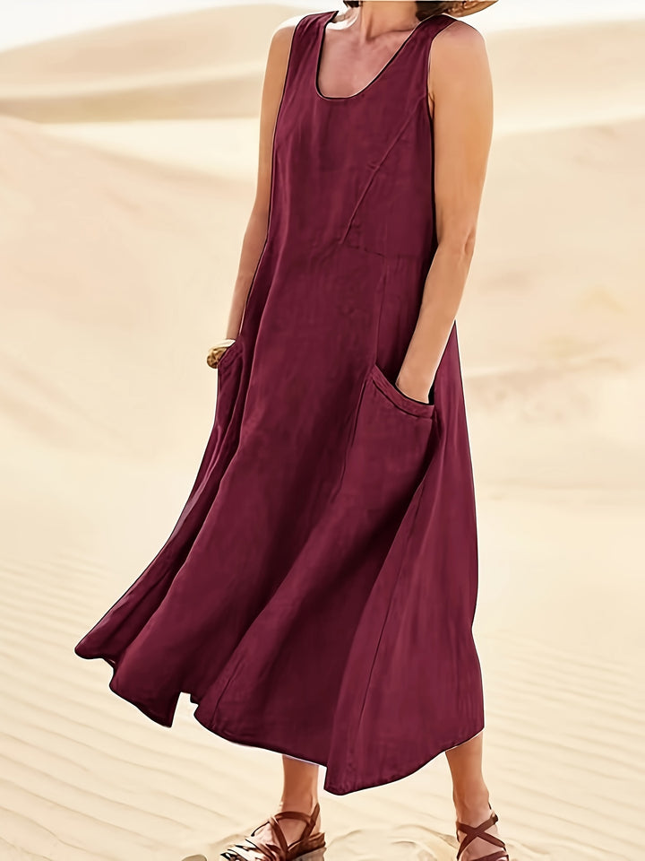 Maisie | Women's 100% Cotton Sleeveless Midi Dress with Pockets