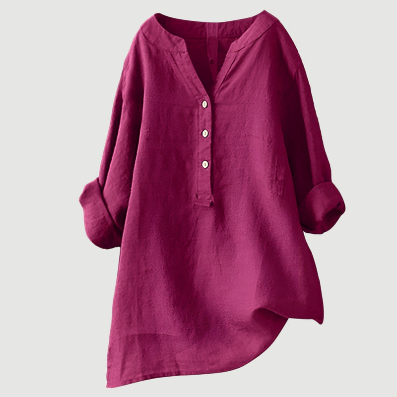 RAVENNA – Women's Oversized Blouse with a V-neck and Buttons