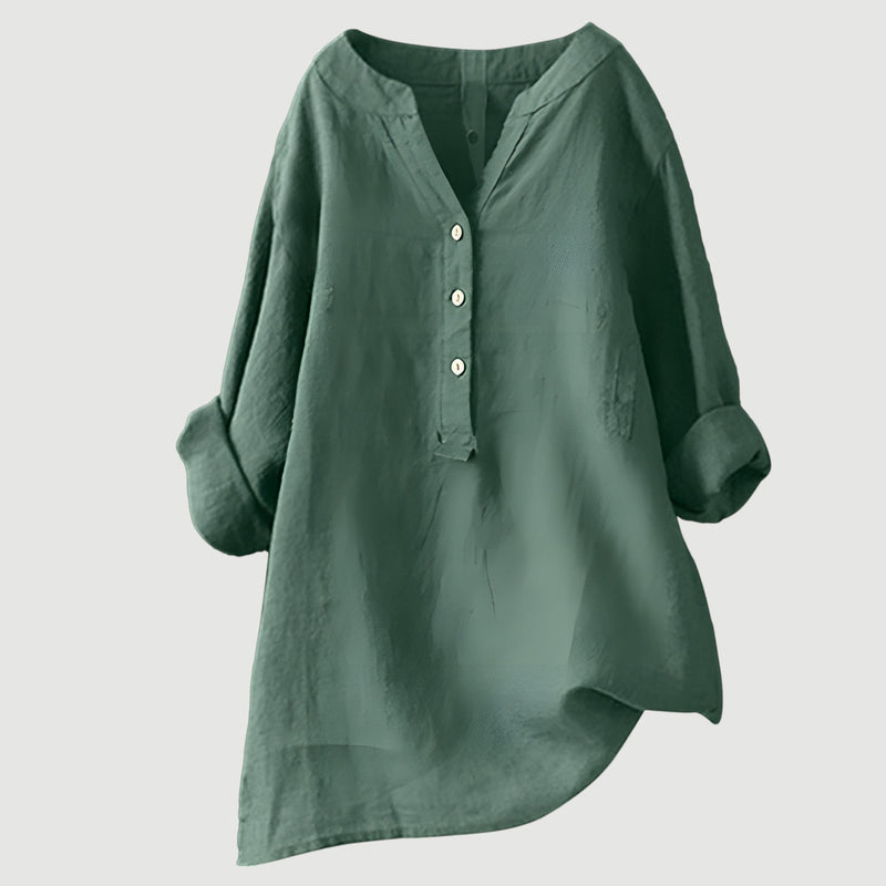 RAVENNA – Women's Oversized Blouse with a V-neck and Buttons