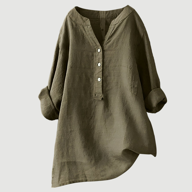 RAVENNA – Women's Oversized Blouse with a V-neck and Buttons